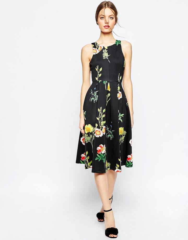 Asos Floral Scuba Midi Dress - Multi