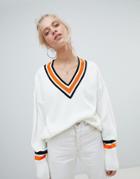 Asos Design Sweater In Oversize With Tipping - Cream