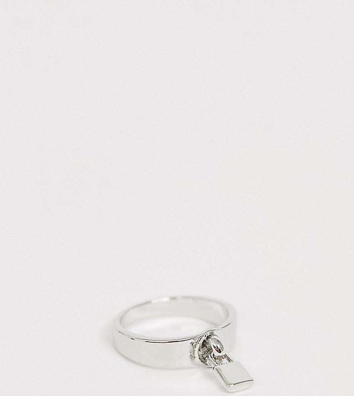Asos Design Curve Ring With Padlock In Silver Tone