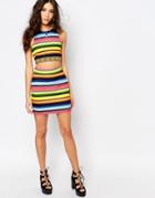 Jaded London Mini Body-conscious Skirt In Festival Stripe Print Co-ord - Multi