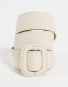 Asos Design Waist And Hip Belt With Textured Square Buckle In Cream-white