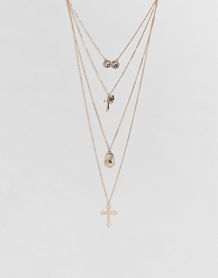 New Look Coin And Cross Layered Pendant - Gold