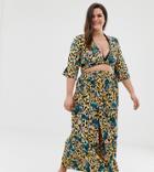 Asos Design Curve Tropical Animal Print Maxi Skirt With Split Front Two-piece-multi