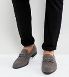 Asos Wide Fit Loafers In Gray Faux Leather With Snaffle Detail - Gray