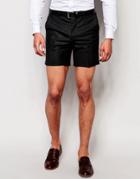 Noose & Monkey Tailored Shorts With Stretch And Turn Up In Super Skinny Fit - Black