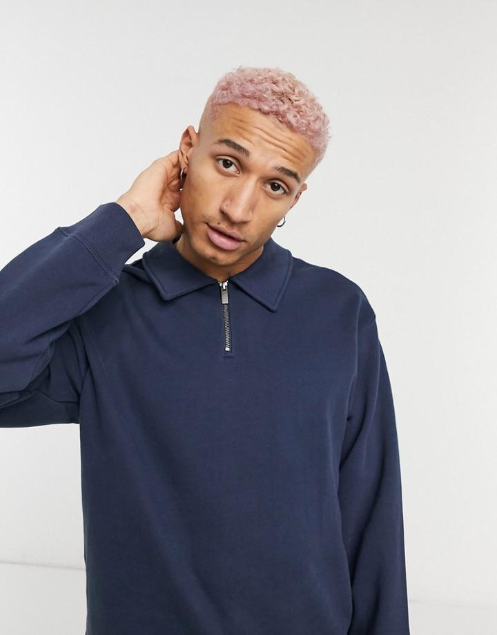 Weekday Stefan Half Zip Sweatshirt In Navy