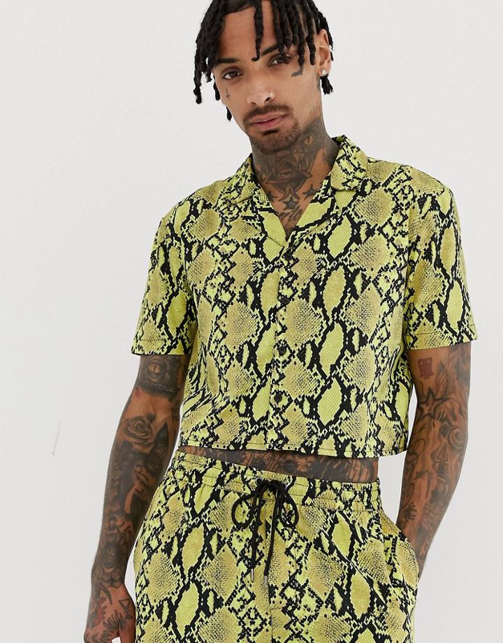 Another Influence Cropped Neon Snake Print Shirt Two-piece-yellow
