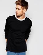 Asos Sweatshirt With Contrast Ringer In Black - Black