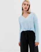 Vero Moda Chunky Knit V Neck Sweater-blue