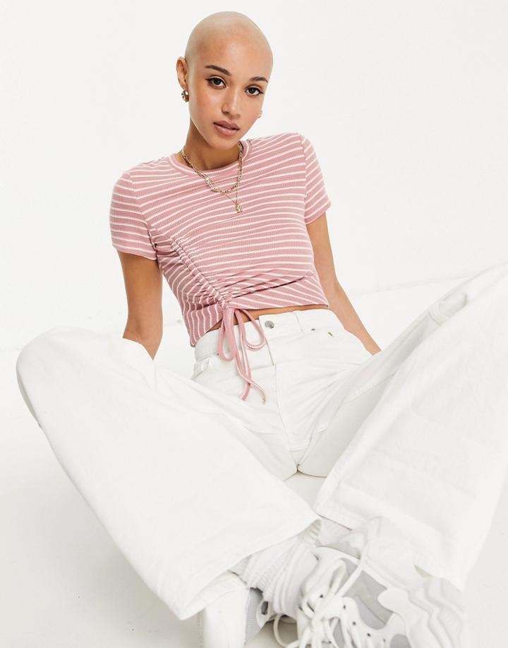 Urban Revivo Rouched Detail T-shirt In Red Stripe-purple