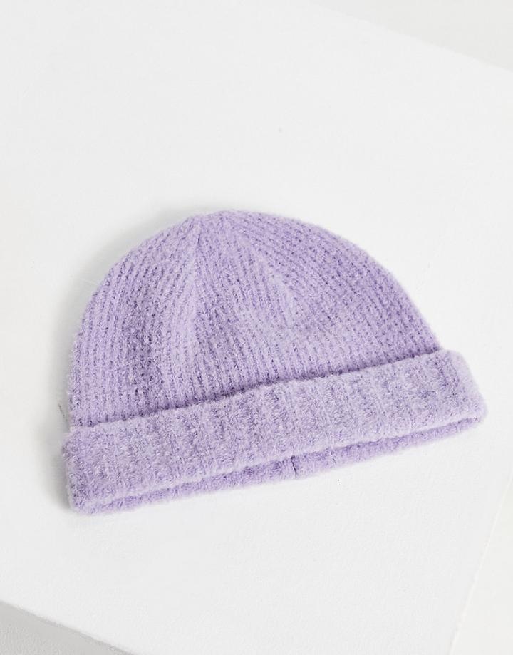 Asos Design Boucle Fisherman Beanie In Lilac-purple