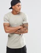 Asos Extreme Muscle Longline T-shirt In Rib With Curved Hem In Beige - Aluminium