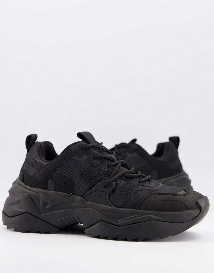 Bershka Chunky Sole Sneakers In Black
