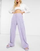 Weekday Roxa Velour Organic Cotton Straight Leg Sweatpants In Lilac-purple