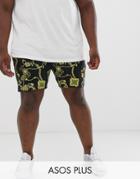 Asos Design Plus Two-piece Poly Tricot Skinny Shorts In Baroque Print-black