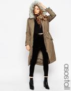 Asos Tall Longline Parka - Khaki
