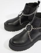 Public Desire Locked Black Chain Detail Chunky Boots - Black
