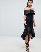 The 8th Sign Bardot Dress With Contrast Fishtail Detail-black