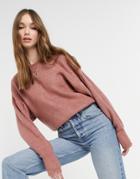 Asos Design Sweater With Batwing And Pleat Sleeve Detail In Dusky Pink