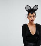 Ribbon & Asher Halloween Black Mesh Lace Ear Headband - Black