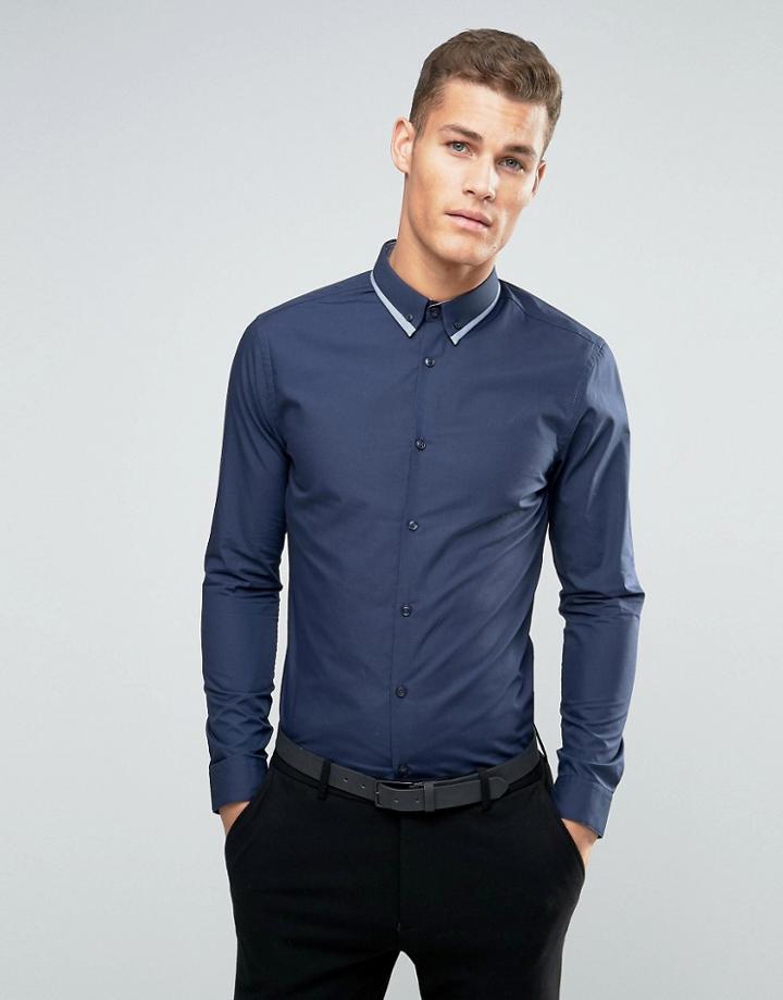 New Look Smart Shirt With Double Collar In Navy - Navy