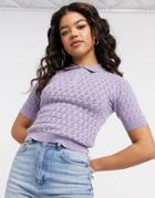 Monki Tyra Cotton Polo Shirt In Lilac-purple