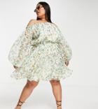 Asos Design Curve Off Shoulder Mini Dress In Floral Print-multi