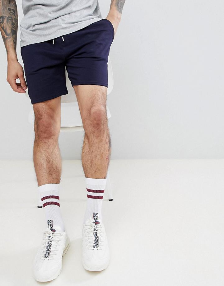 Boohooman Jersey Shorts In Navy - Navy