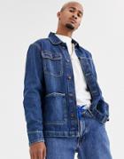 Pull & Bear Worker Denim Jacket In Mid Blue