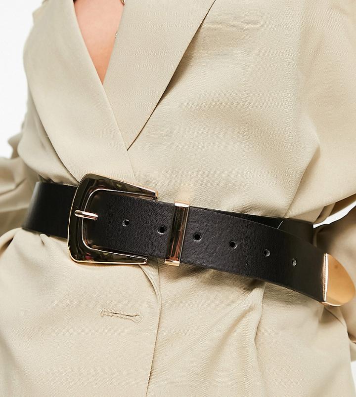 Glamorous Exclusive Wide Waist Blazer Belt In Black With Gold Hardware