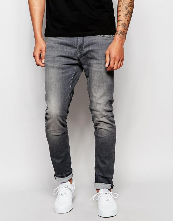 Jack & Jones Super Stretch Washed Black Skinny Jeans - Washed Black