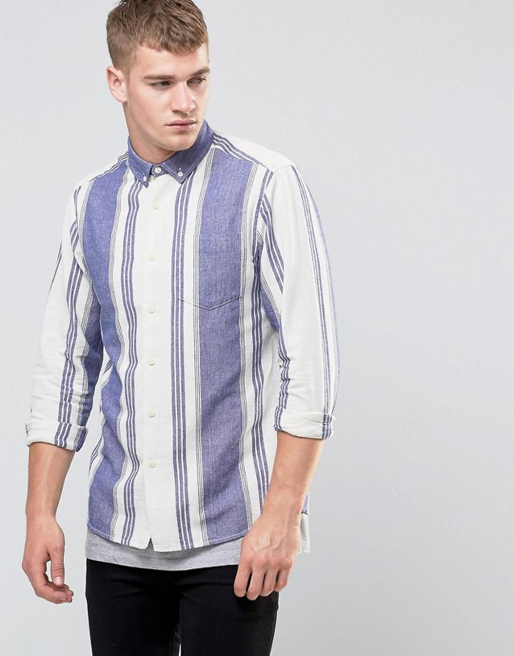 Asos Shirt With Gradual Stripe In Ecru With Long Sleeves In Regular Fit - White