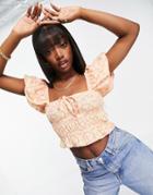 Na-kd Lemon Print Tie Detail Top In Pink