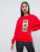 Club L Christmas Sweatshirt With Ho Ho Ho Sequin Motif - Red