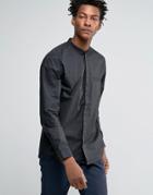 Kiomi Shirt With Grandad Collar In Regular Fit - Black