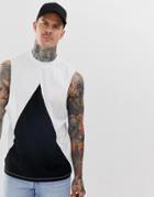 Asos Design Relaxed Sleeveless T-shirt With Dropped Armhole With Triangle-white