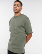 Selected Homme Oversized T-shirt In Heavy Organic Cotton Khaki-green