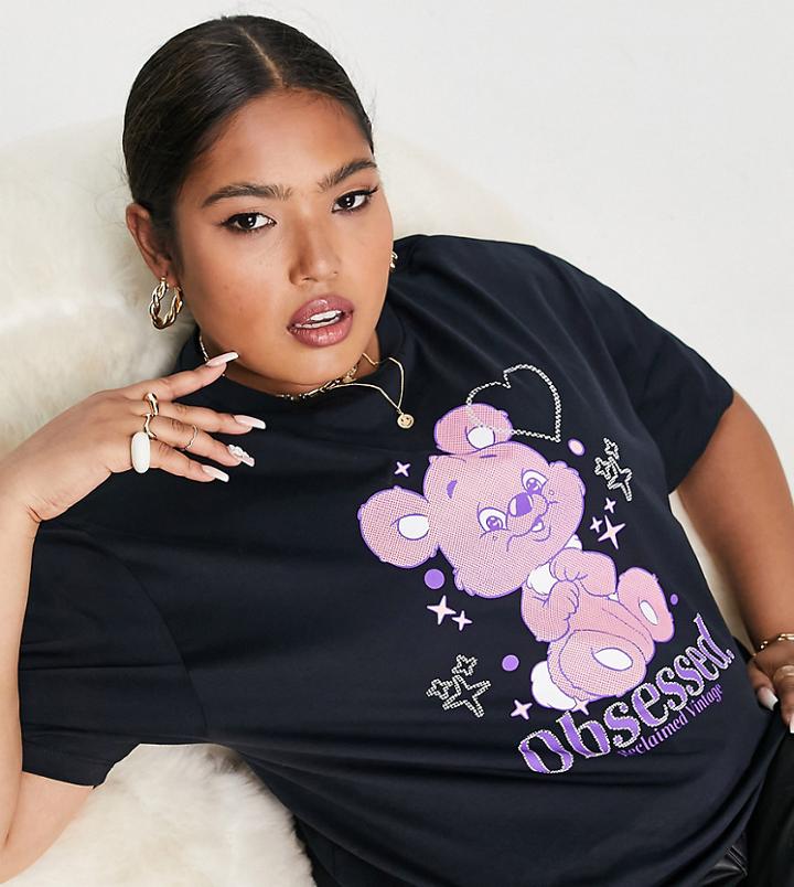 Reclaimed Vintage Inspired Plus T-shirt With Teddy Bear Graphic In Black