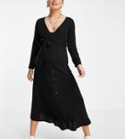 Asos Design Maternity Exclusive Tie Waist Button Up Midi Dress In Black