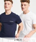 Emporio Armani Bodywear 2 Pack Logo T-shirts In Navy/ White-multi