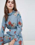 Gestuz Natacha Rollneck Floral Print Blouse - Blue