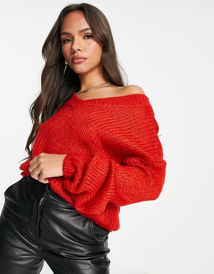 Qed London V Neck Sweater In Red