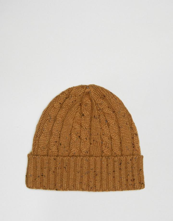 Asos Cable Fisherman Beanie In Mustard Nep - Yellow