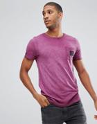Tom Tailor T-shirt With Burgundy Pigment Dye Wash - Red