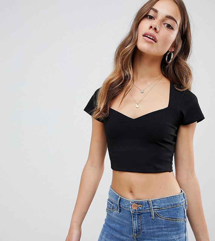 Asos Design Petite Top With Sweetheart Neckline - Black