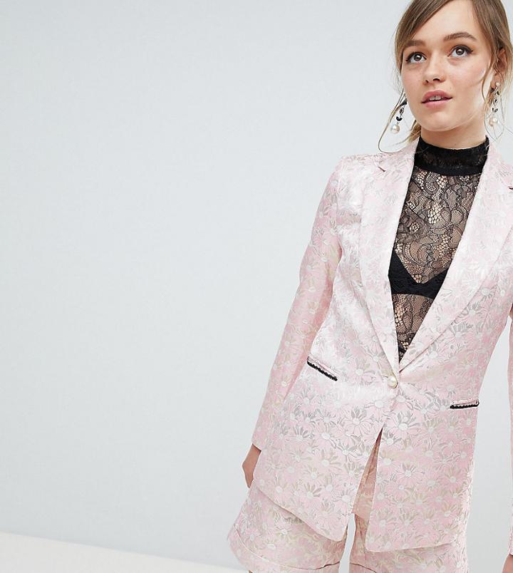Sister Jane Tailored Blazer In Gold Leaf Jacquard - Pink