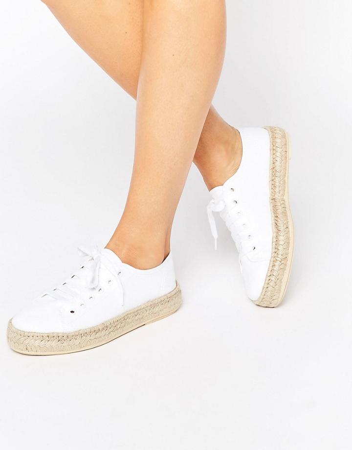 Park Lane Lace Up Espadrille Shoes - White Canvas