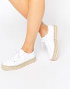 Park Lane Lace Up Espadrille Shoes - White Canvas