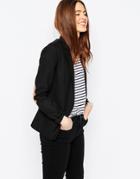 Asos Blazer In Twill With Elbow Patches - Black And Camel