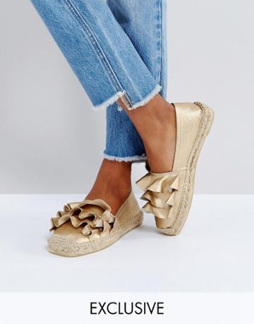 Sixtyseven Rose Gold Ruffle Espadrille Shoes - Gold